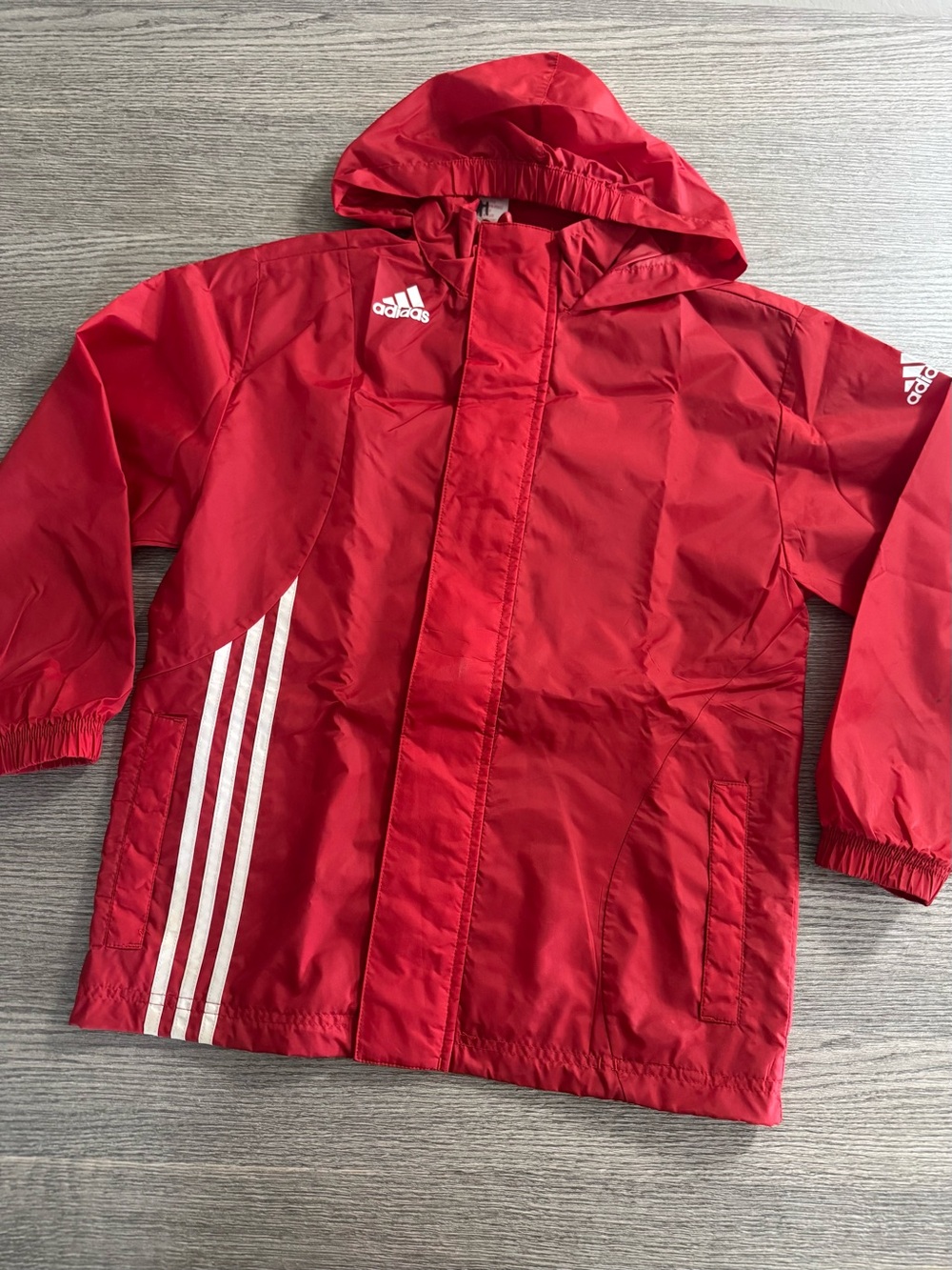 Adidas Windbreaker Jacket Kids Size Small Red Hooded Full Zip Mesh Lined